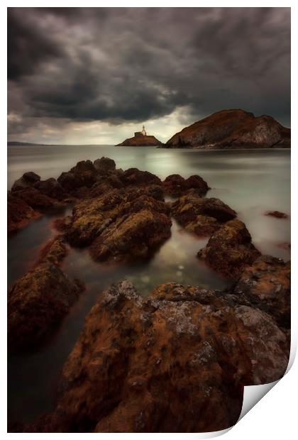 Dramatic weather over Mumbles lighthouse Print by Leighton Collins