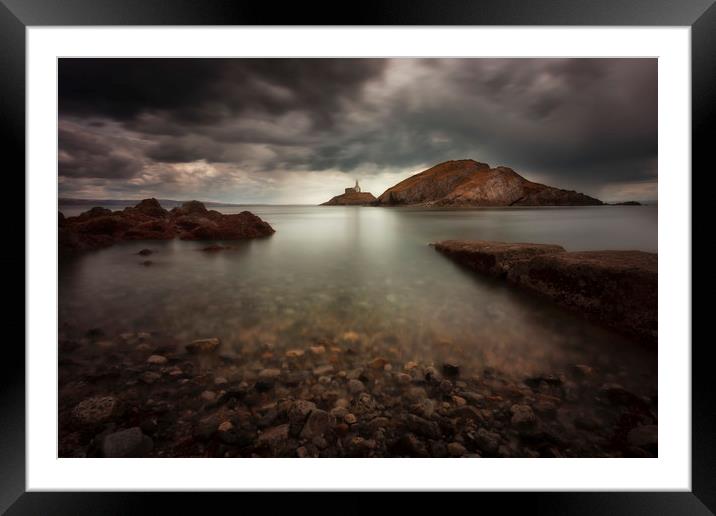 Rough weather over Mumbles lighthouse Framed Mounted Print by Leighton Collins