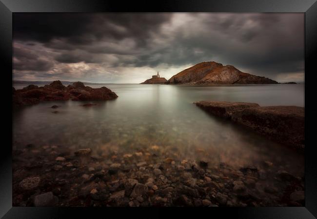 Rough weather over Mumbles lighthouse Framed Print by Leighton Collins
