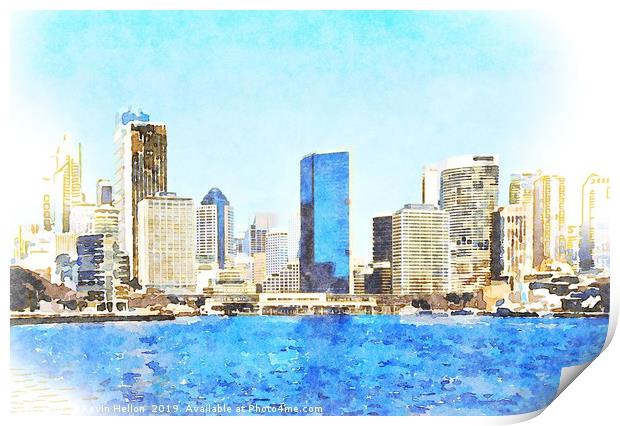 Sydney central business district from the harbour  Print by Kevin Hellon