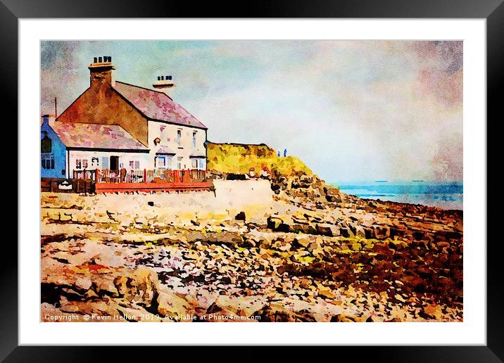 Digital water colour of old cafe in Benllech Bay Framed Mounted Print by Kevin Hellon