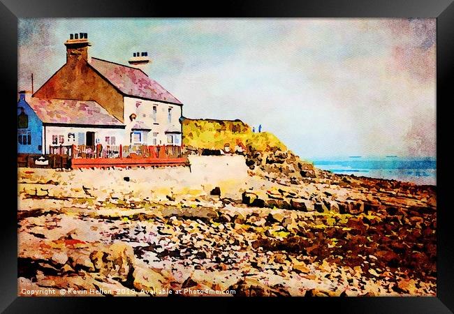Digital water colour of old cafe in Benllech Bay Framed Print by Kevin Hellon