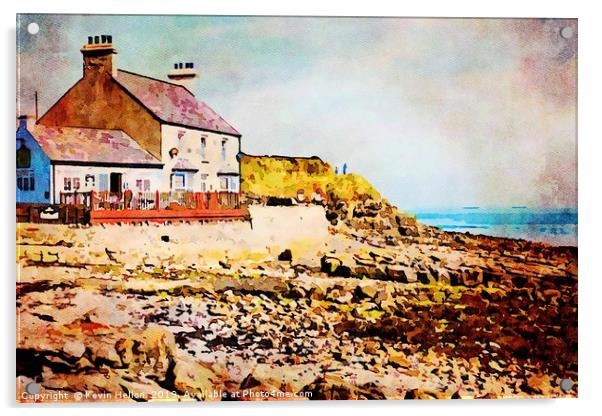 Digital water colour of old cafe in Benllech Bay Acrylic by Kevin Hellon