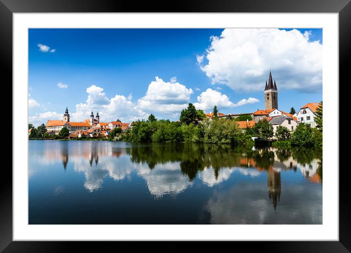 View of Telc across pond with reflections, Unesco  Framed Mounted Print by Sergey Fedoskin