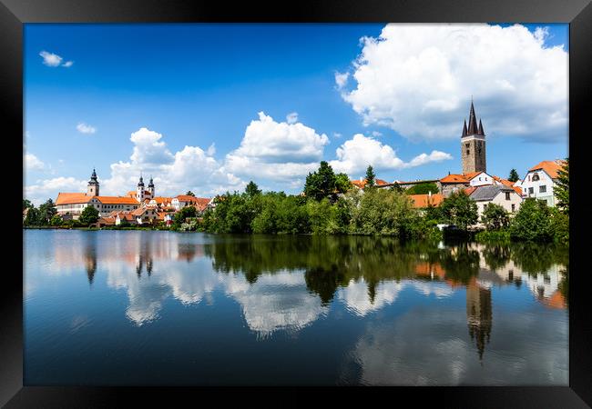 View of Telc across pond with reflections, Unesco  Framed Print by Sergey Fedoskin