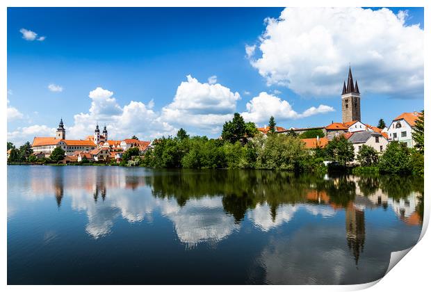 View of Telc across pond with reflections, Unesco  Print by Sergey Fedoskin