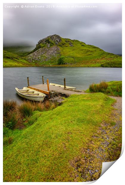 Llyn y Dywarchen Boats Snowdonia Print by Adrian Evans