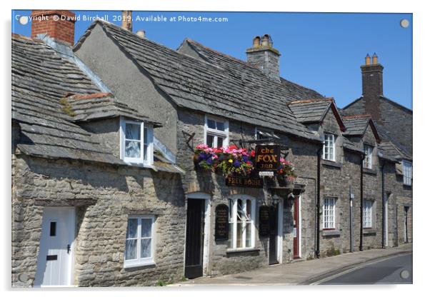 The Fox Inn at Corfe Castle, Dorset. Acrylic by David Birchall