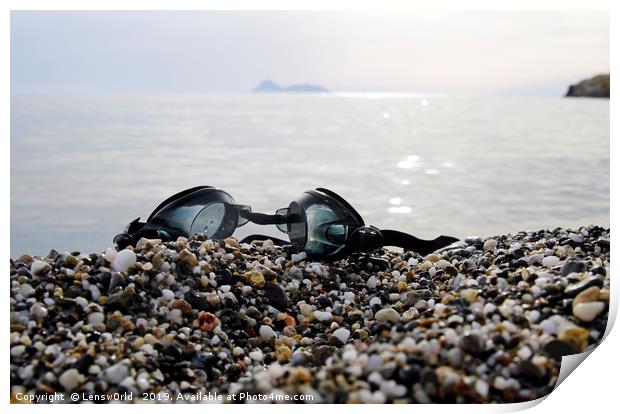 Goggles with the serene scenery of Matala, Crete,  Print by Lensw0rld 
