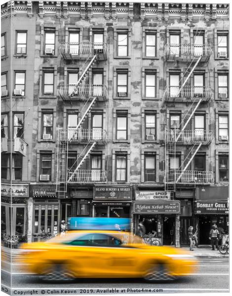 Yellow Cab, Hell's Kitchen Canvas Print by Colin Keown