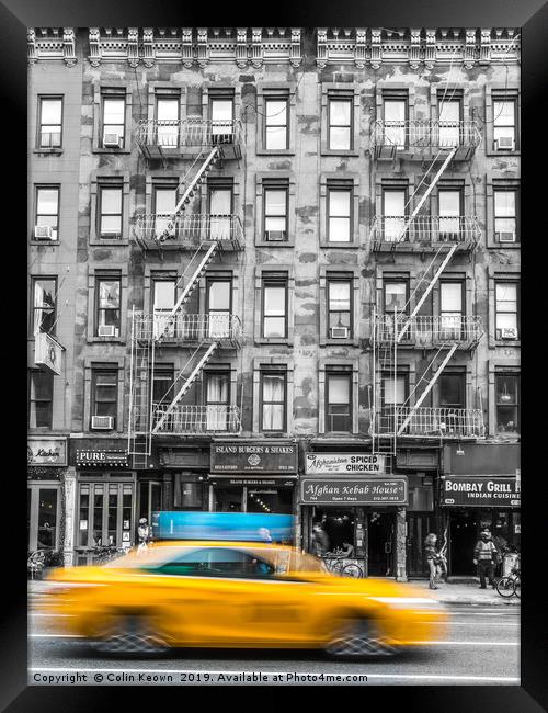 Yellow Cab, Hell's Kitchen Framed Print by Colin Keown