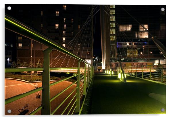 Lowry Bridge Salford Night Acrylic by Ben Gordon