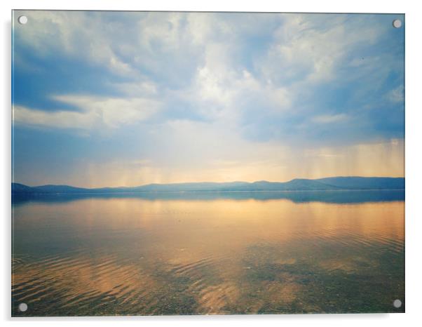 Sunset on the Lake Turgoyak Acrylic by Larisa Siverina