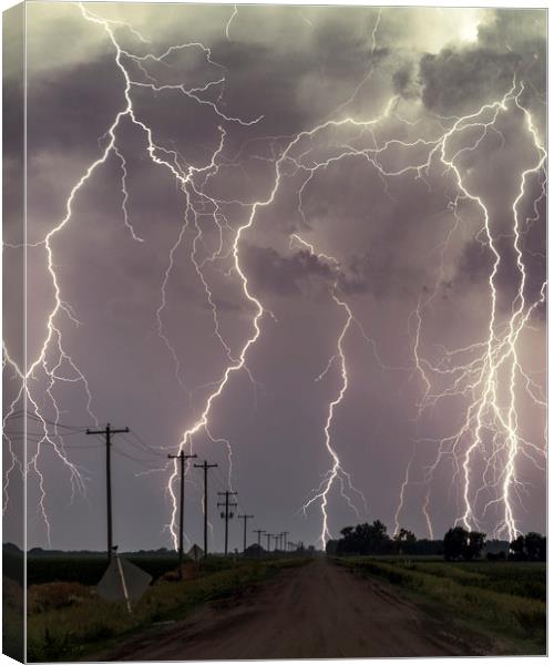 Lightning storm over Nebraska. Canvas Print by John Finney