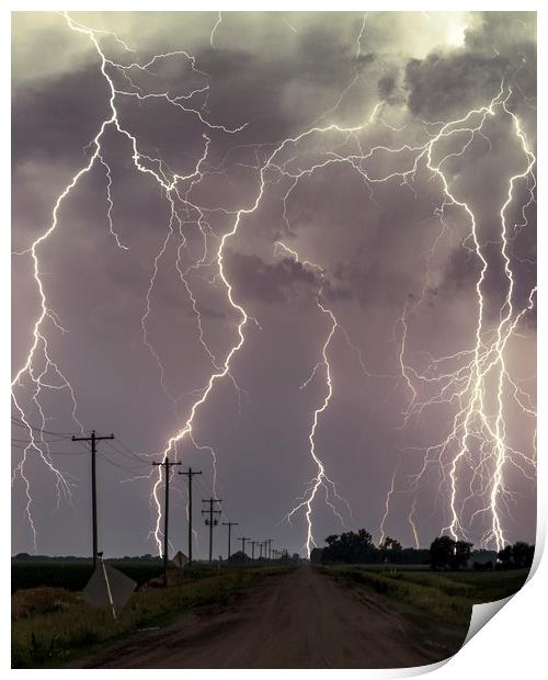Lightning storm over Nebraska. Print by John Finney