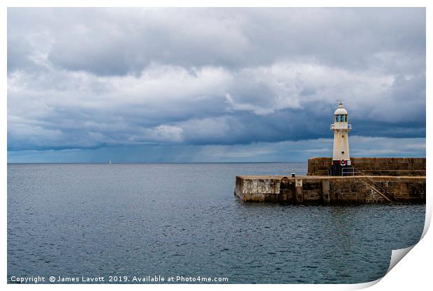 Lonely Yacht Off Mevagissey Lighthouse Print by James Lavott