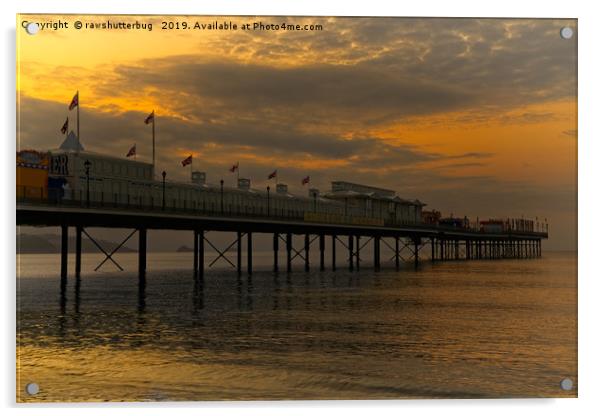 Paignton Pier Orange Sunrise Acrylic by rawshutterbug 