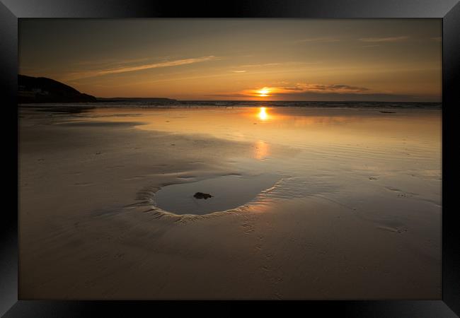 Westward Ho! beach sunset in North Devon Framed Print by Tony Twyman