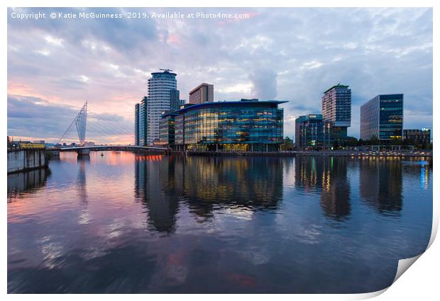 Sunset at Media City, Salford Quays Print by Katie McGuinness