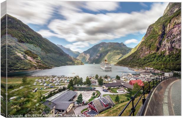 Panoramic view perspective of the Geiranger harbor Canvas Print by RUBEN RAMOS