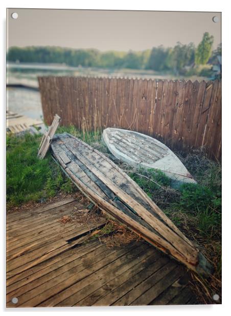 Rowing boats on the Lake Uvildy Acrylic by Larisa Siverina