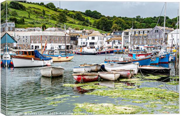 Boats In Mevagissey Harbour Canvas Print by James Lavott