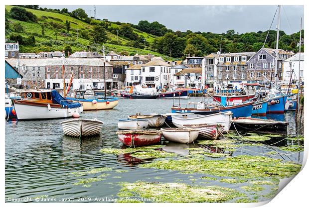 Boats In Mevagissey Harbour Print by James Lavott