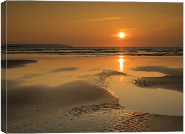 Westward Ho! beach sunset in North Devon Canvas Print by Tony Twyman