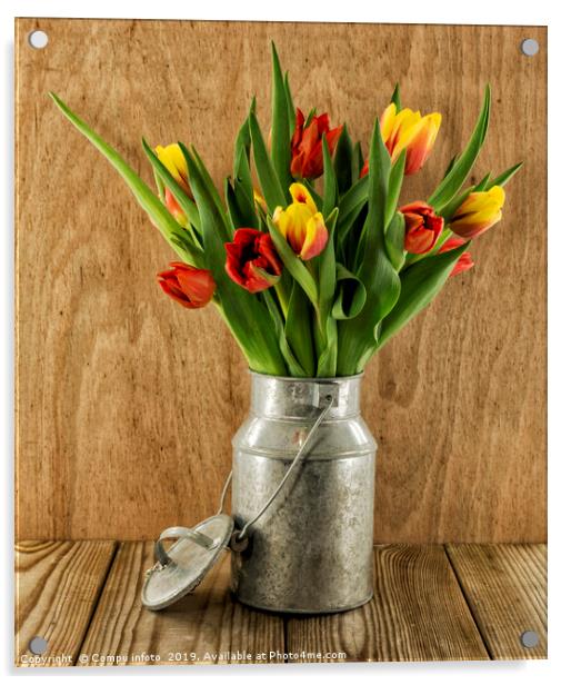 red and yellow tulips on wood Acrylic by Chris Willemsen