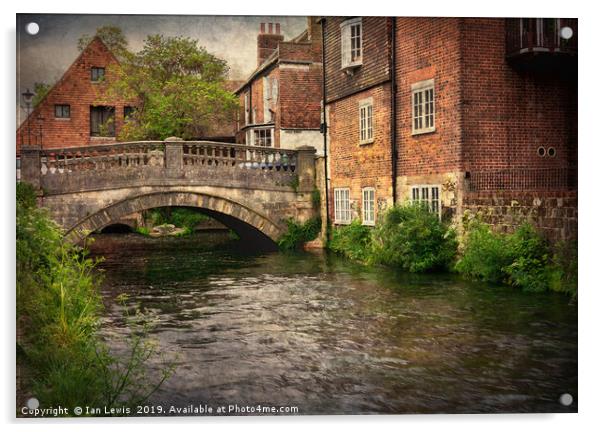 Winchester City Bridge and Mill Acrylic by Ian Lewis