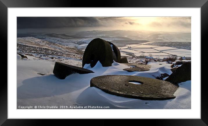 Abandoned Millstones at Stanage Edge in Winter Framed Mounted Print by Chris Drabble