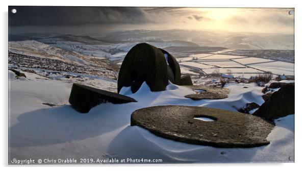 Abandoned Millstones at Stanage Edge in Winter Acrylic by Chris Drabble