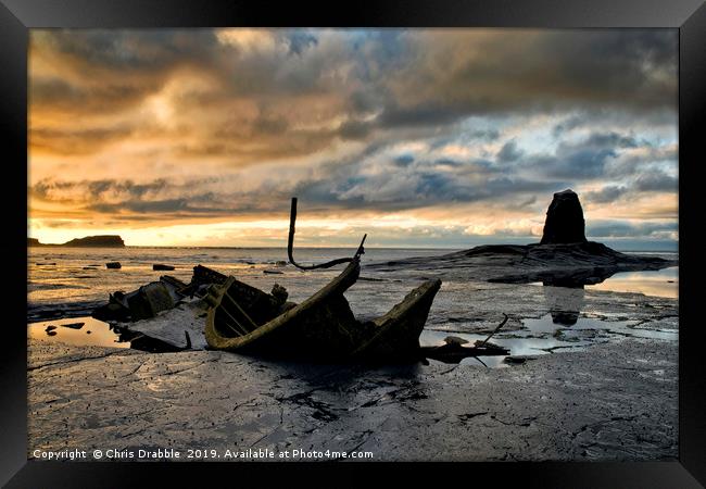 Black Nab and the wreck of the Admiral Von Tromp. Framed Print by Chris Drabble