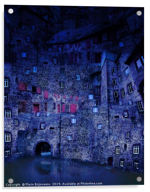 Castle Courtyard Blue Acrylic by Florin Birjoveanu