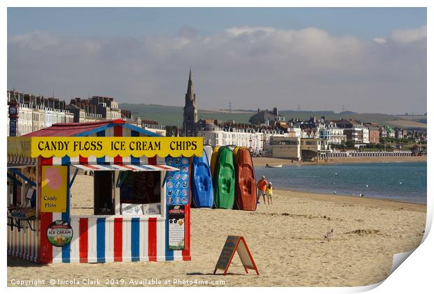 Ice Cream Kiosk Weymouth Beach Print by Nicola Clark