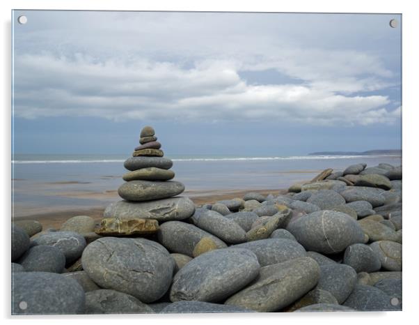 Holistic stone stack at Westward Ho in Devon Acrylic by Tony Twyman