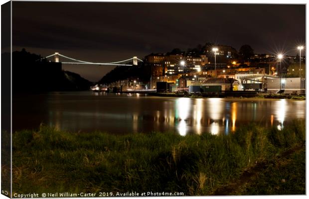 Bristol Clifton Suspension Bridge at Night         Canvas Print by Neil William-Carter