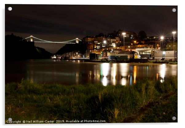 Bristol Clifton Suspension Bridge at Night         Acrylic by Neil William-Carter