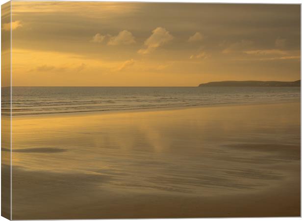 Westward Ho! golden beach sunset in North Devon Canvas Print by Tony Twyman