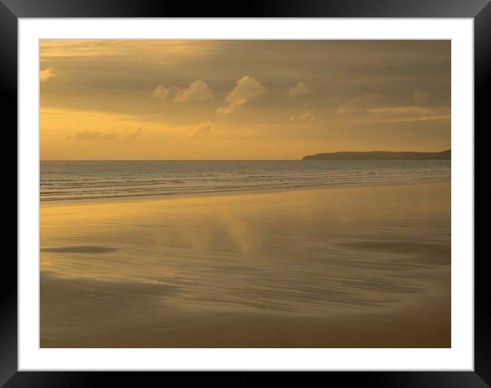 Westward Ho! golden beach sunset in North Devon Framed Mounted Print by Tony Twyman