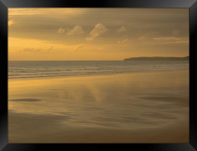 Westward Ho! golden beach sunset in North Devon Framed Print by Tony Twyman