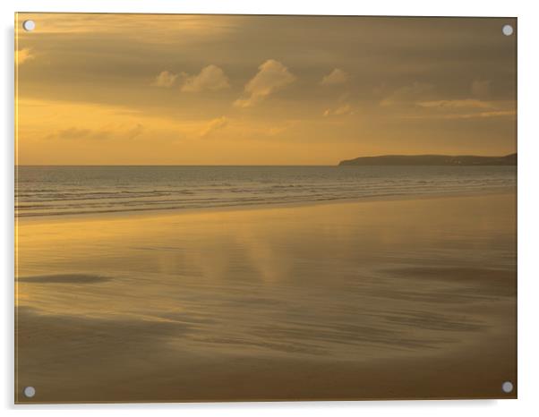 Westward Ho! golden beach sunset in North Devon Acrylic by Tony Twyman