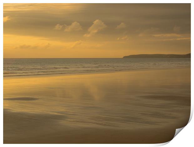 Westward Ho! golden beach sunset in North Devon Print by Tony Twyman