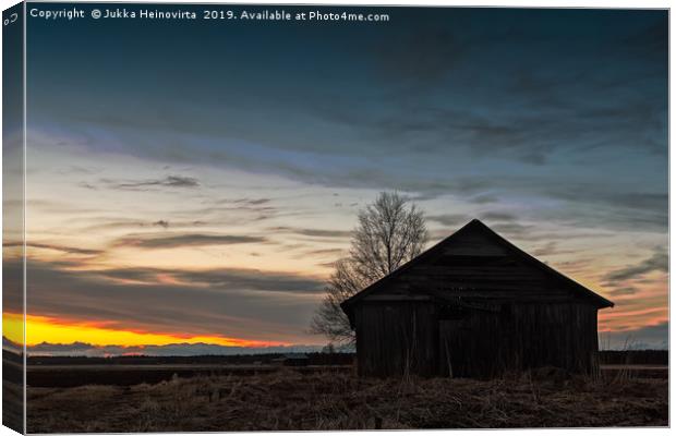 Barn House Silhouette On A Spring Night Canvas Print by Jukka Heinovirta