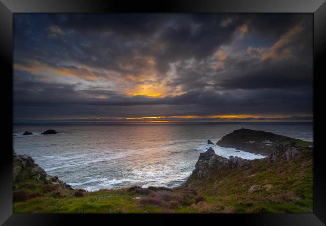 Sunset  over Cape Cornwall  Framed Print by Eddie John