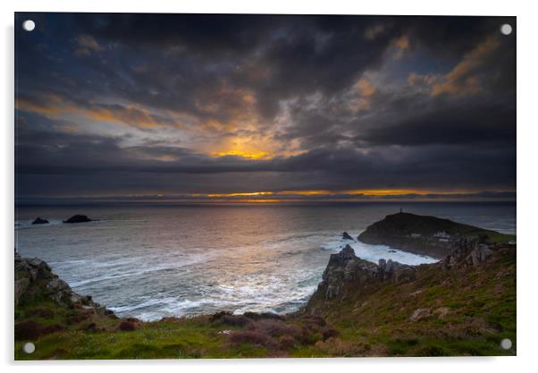 Sunset  over Cape Cornwall  Acrylic by Eddie John