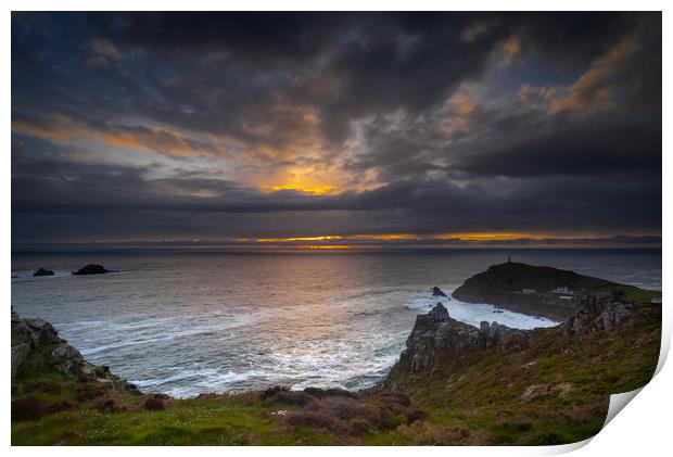 Sunset  over Cape Cornwall  Print by Eddie John