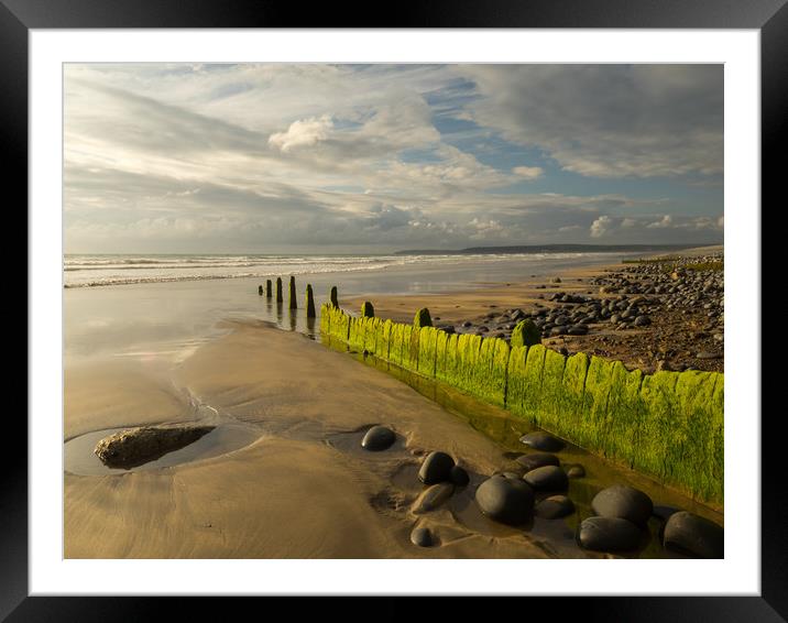 Westward Ho! beach groynes in North Devon  Framed Mounted Print by Tony Twyman
