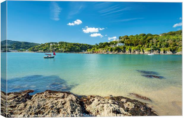 Sailing boat on the Salcombe estuary, Devon  Canvas Print by Justin Foulkes