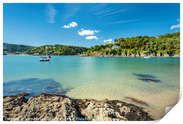 Sailing boat on the Salcombe estuary, Devon  Print by Justin Foulkes